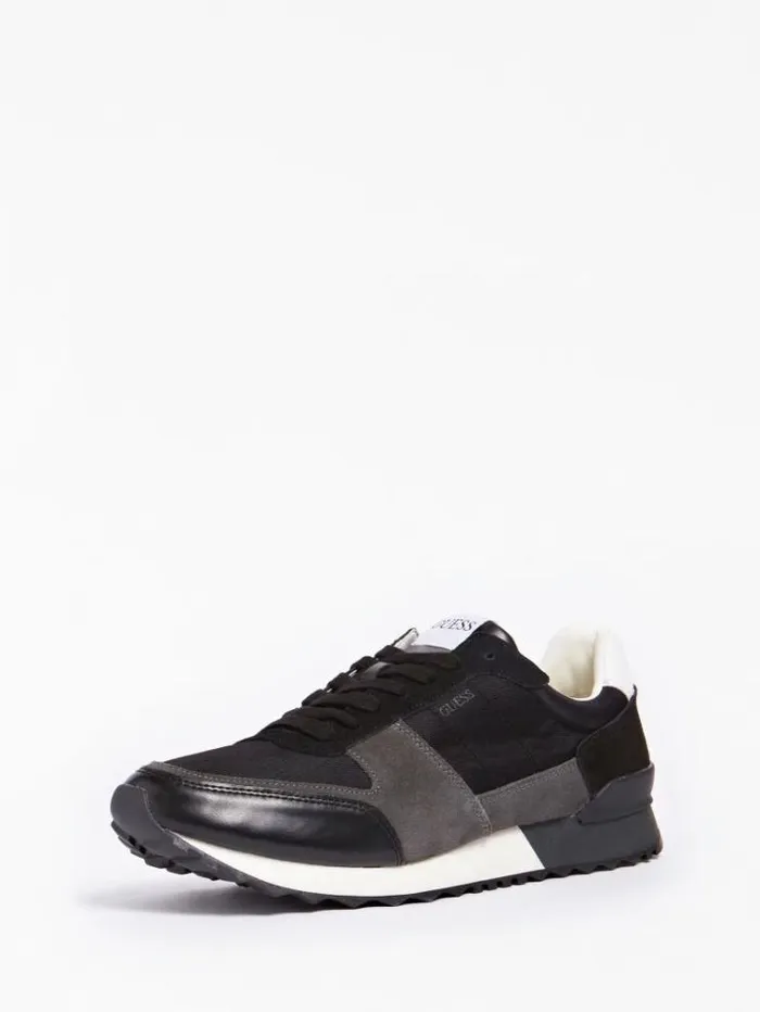 Men Padova Leather Blend Running Shoe Black Guess Shoes