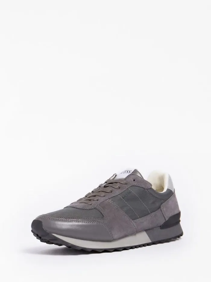 Men Padova Leather Blend Running Shoe Grey Guess Shoes