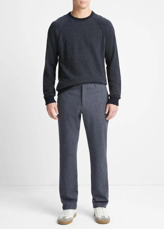 Men Pants and Shorts Vince Herringbone Virgin WoolBlend Flannel Trouser Coastal Bluemedium Heather Grey