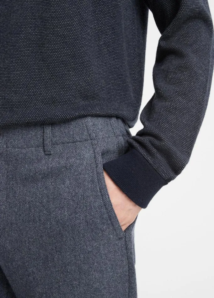 Men Pants and Shorts Vince Herringbone Virgin WoolBlend Flannel Trouser Coastal Bluemedium Heather Grey