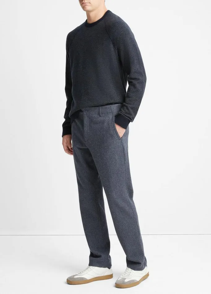 Men Pants and Shorts Vince Herringbone Virgin WoolBlend Flannel Trouser Coastal Bluemedium Heather Grey