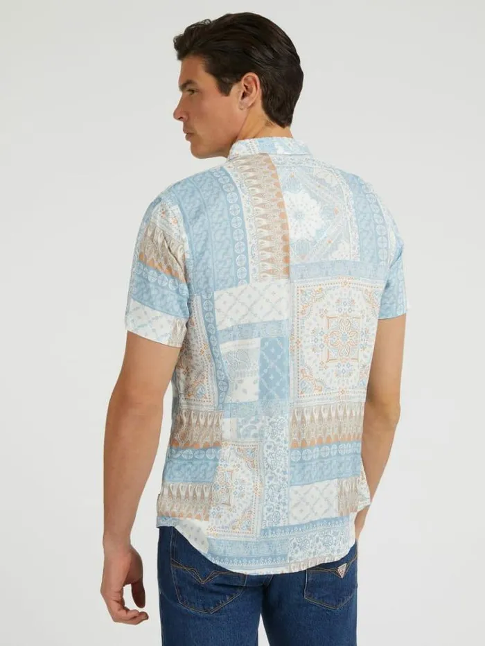 Men Patchwork Print Shirt Blue Multi Guess Shirts