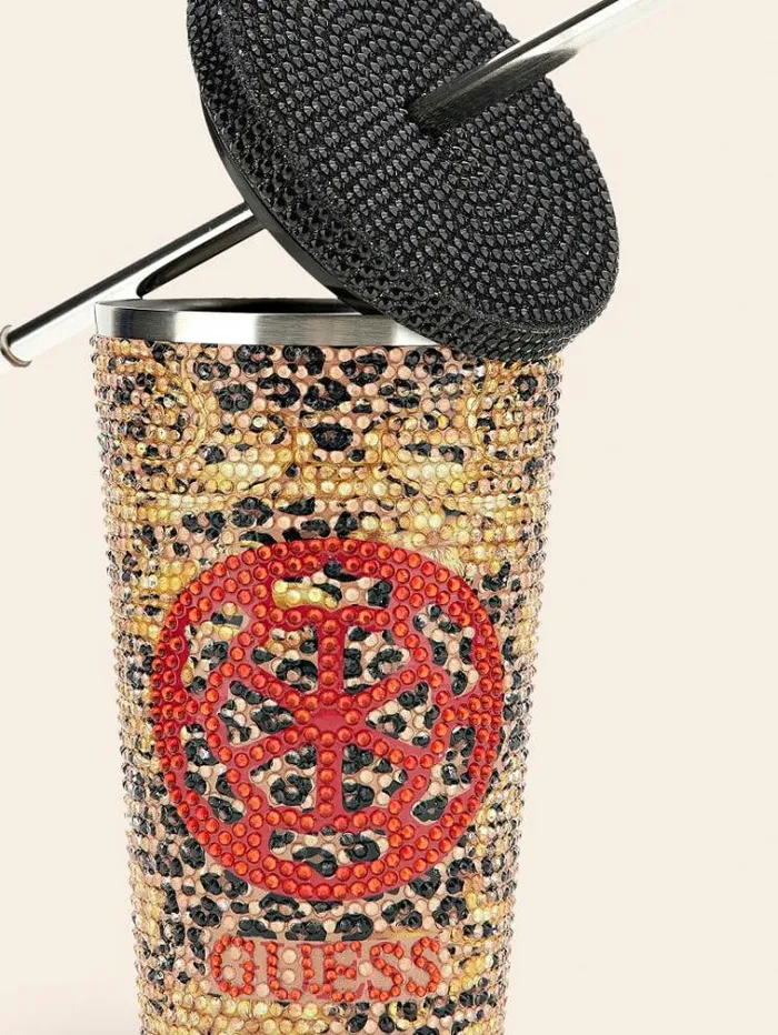 Men Peony Logo Travel Tumbler Cup Black Multi Guess Home Collection