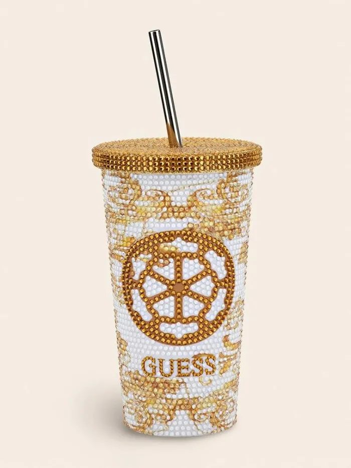 Men Peony Logo Travel Tumbler Cup White Multi Guess Home Collection