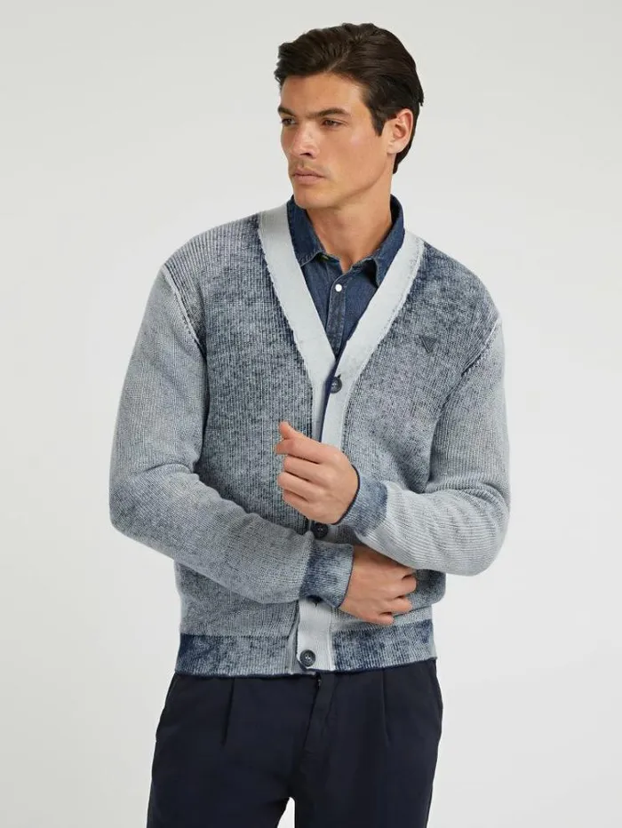 Men Printed Cardigan Blue Guess Knitwear And Sweatshirts