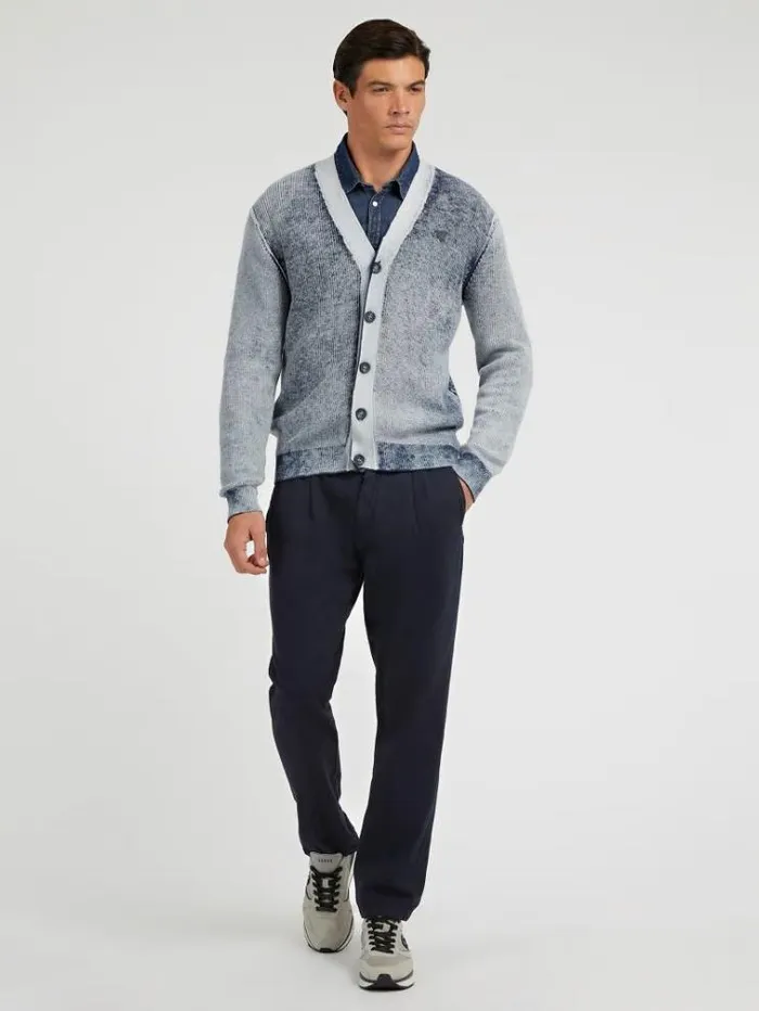 Men Printed Cardigan Blue Guess Knitwear And Sweatshirts