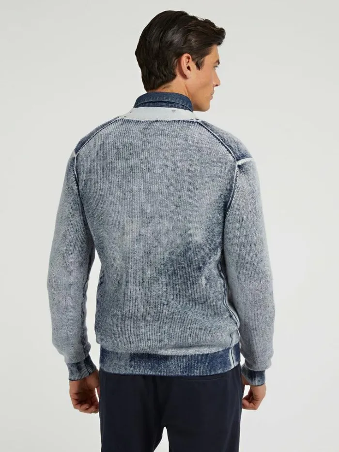 Men Printed Cardigan Blue Guess Knitwear And Sweatshirts