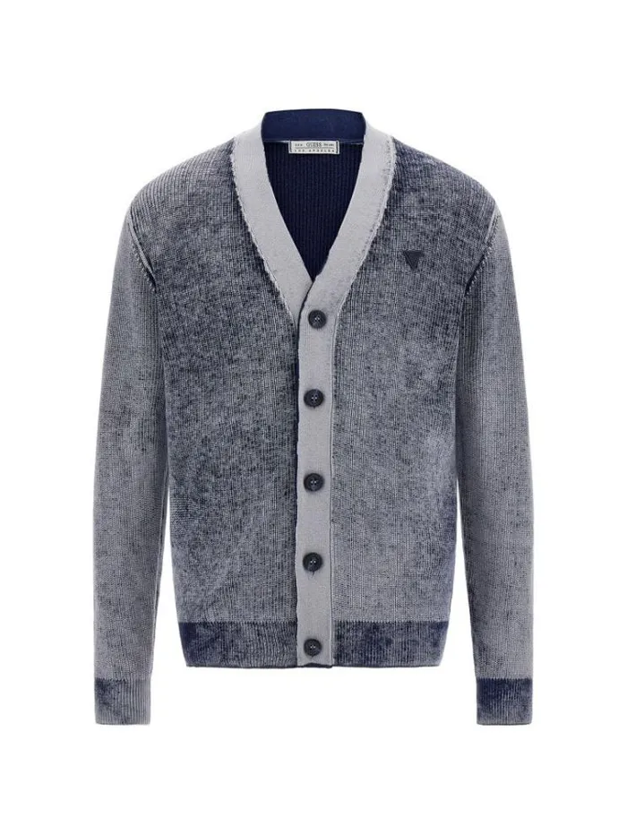 Men Printed Cardigan Blue Guess Knitwear And Sweatshirts