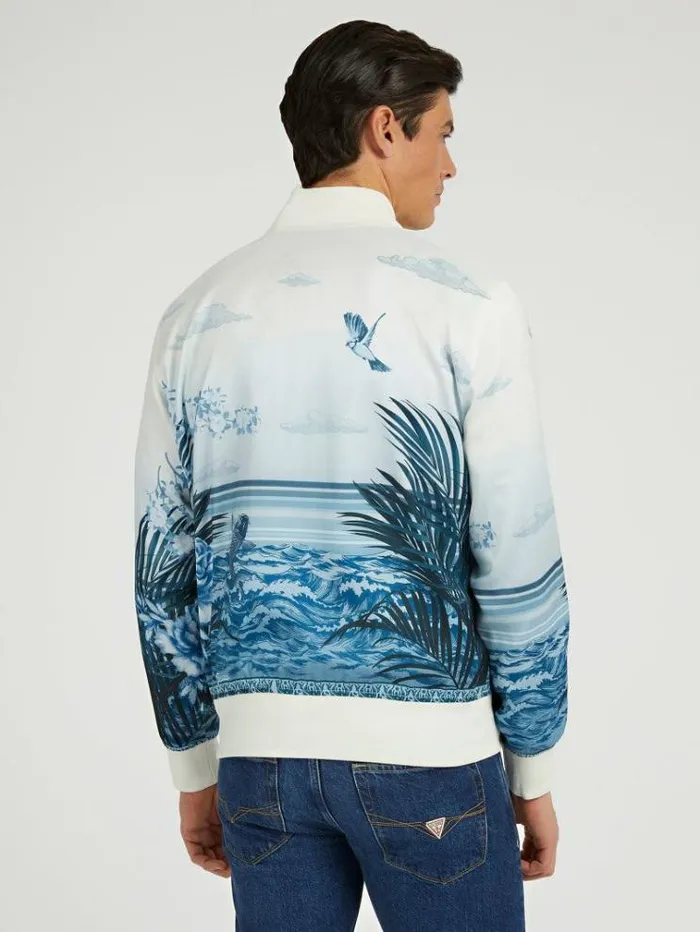 Men Printed Reversible Bomber Jacket Blue Multi Guess Coats And Jackets
