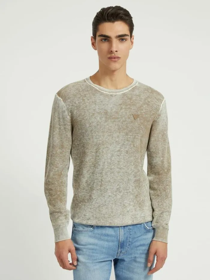 Men Printed Sweater Brown Guess Knitwear And Sweatshirts