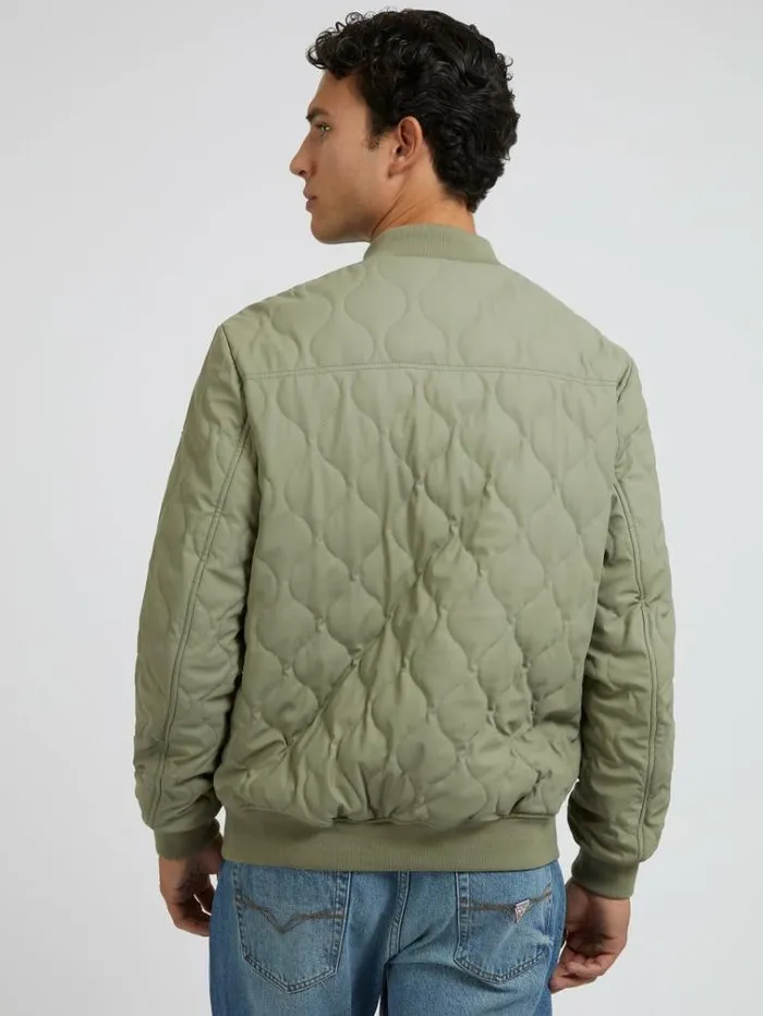 Men Quilted Bomber Green Guess Coats And Jackets