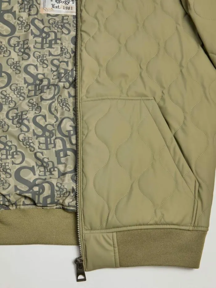 Men Quilted Bomber Green Guess Coats And Jackets
