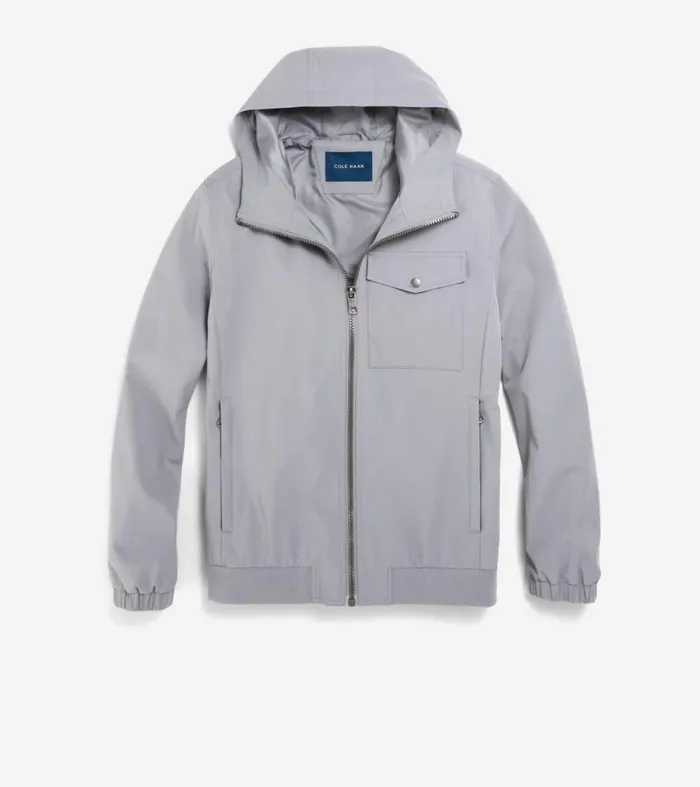 Men Rain Jackets Cole Haan Hooded Jacket With Rib Hem Gray