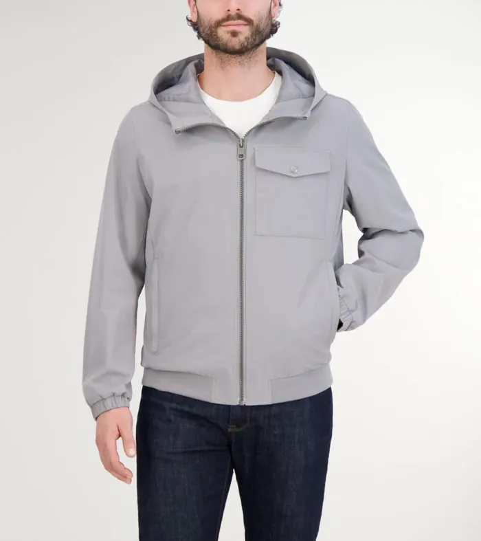 Men Rain Jackets Cole Haan Hooded Jacket With Rib Hem Gray