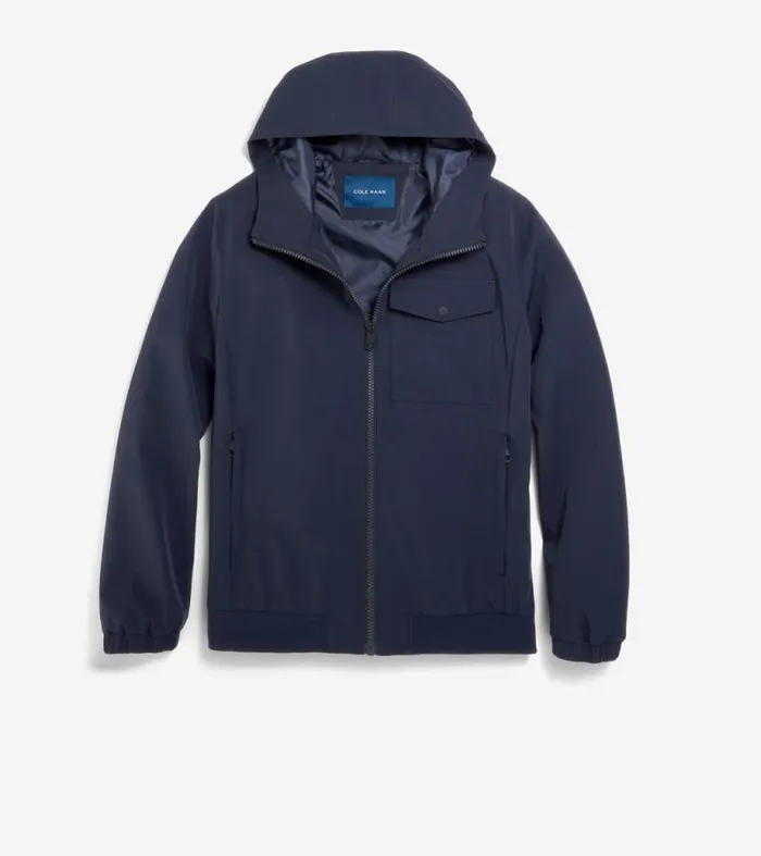 Men Rain Jackets Cole Haan Hooded Jacket With Rib Hem Ink