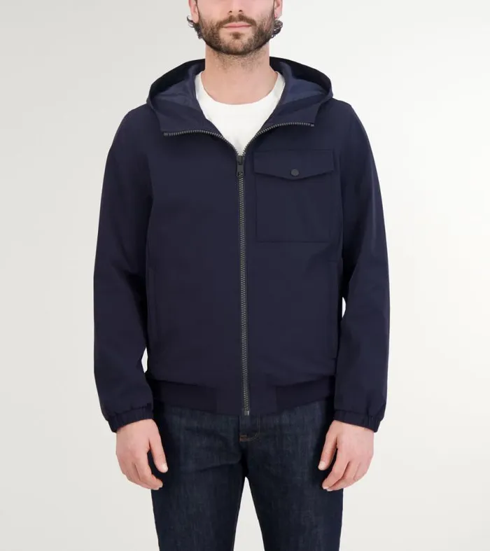 Men Rain Jackets Cole Haan Hooded Jacket With Rib Hem Ink