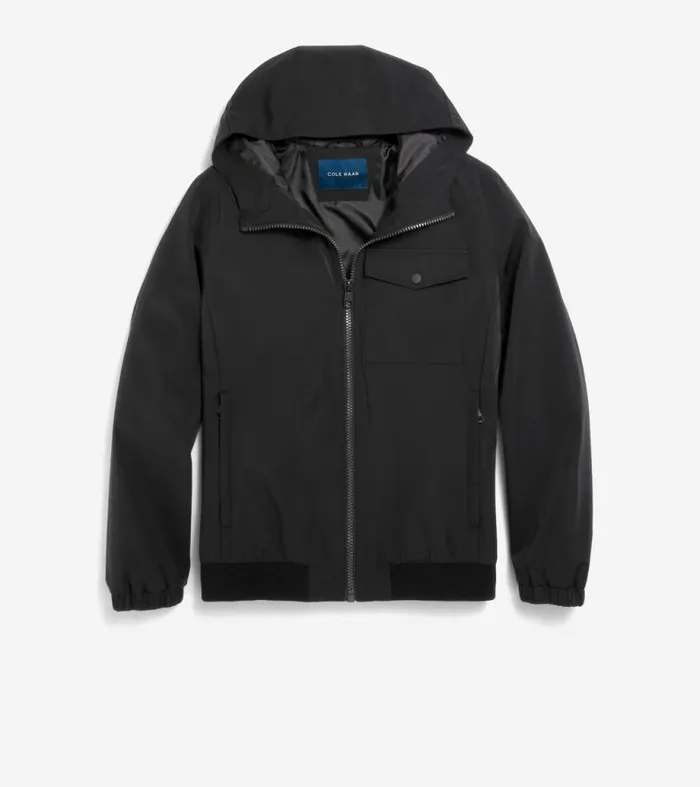 Men Rain Jackets Cole Haan Sleek Nylon Hooded Jacket Black
