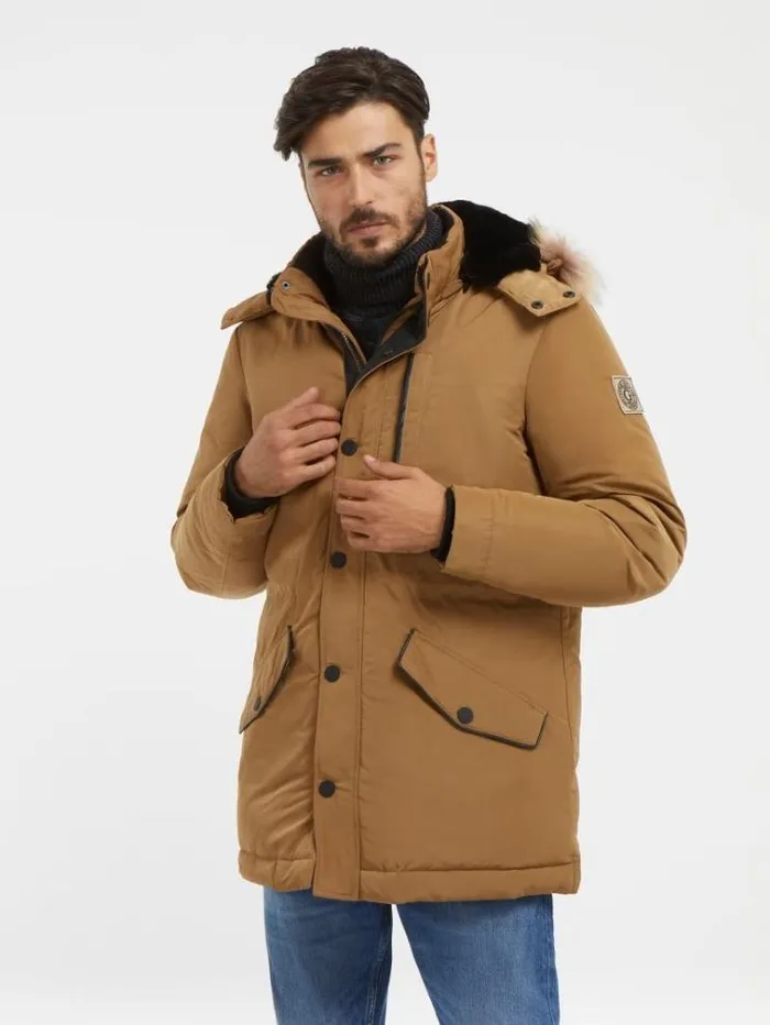 Men Real Down Parka Brown Guess Coats And Jackets