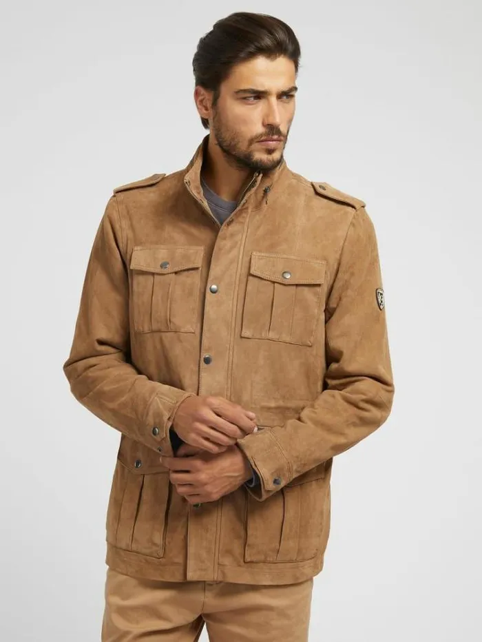 Men Real Suede Jacket Beige Guess Coats And Jackets