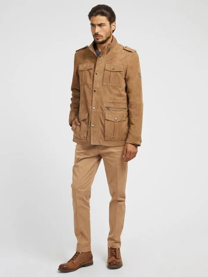 Men Real Suede Jacket Beige Guess Coats And Jackets