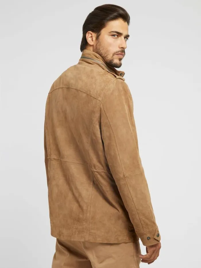 Men Real Suede Jacket Beige Guess Coats And Jackets