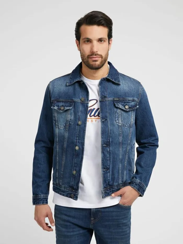 Men Regular Fit Denim Jacket Blue Guess Coats And Jackets