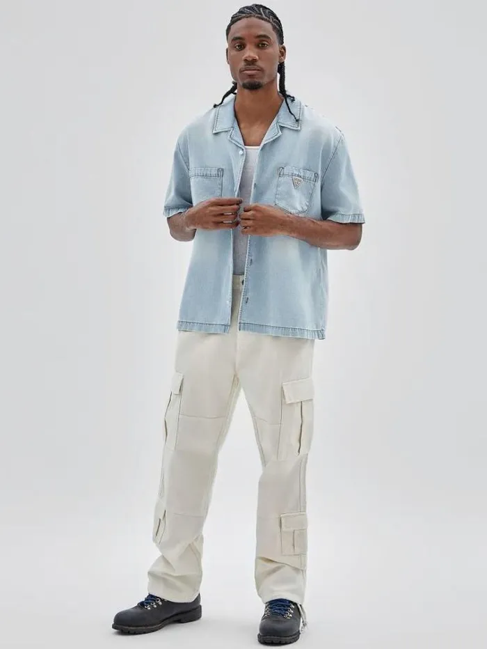 Men Relaxed Denim Shirt Light Blue Guess Shirts