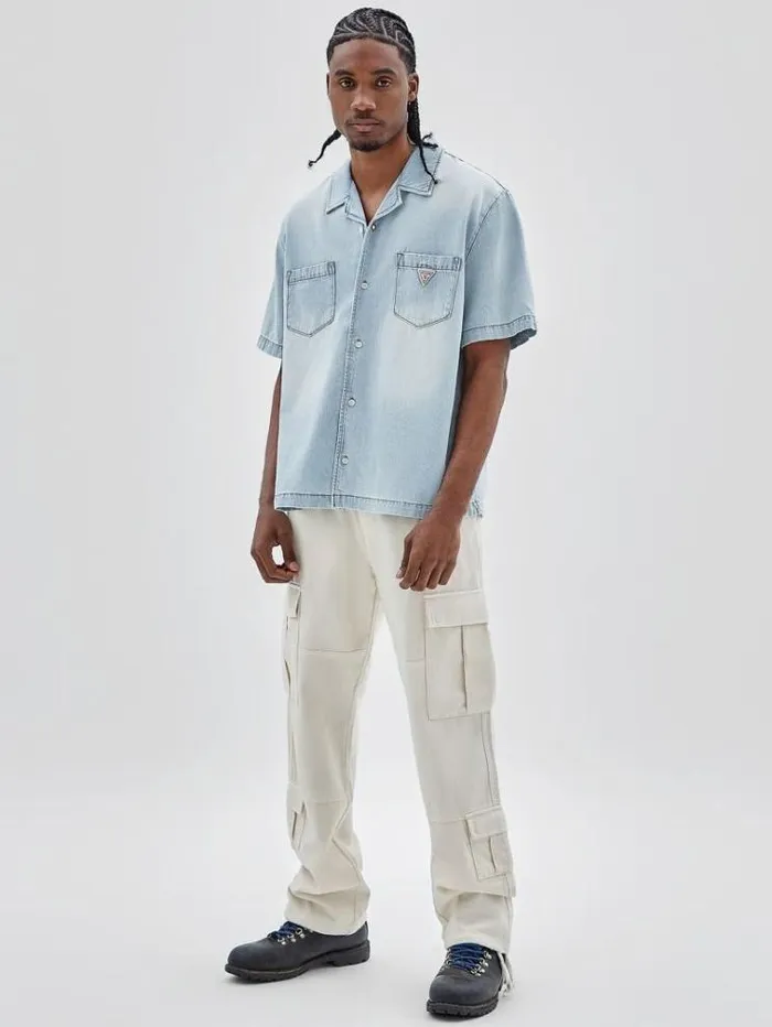 Men Relaxed Denim Shirt Light Blue Guess Shirts