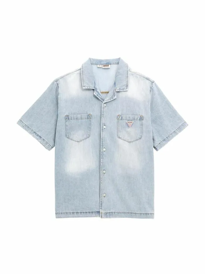 Men Relaxed Denim Shirt Light Blue Guess Shirts