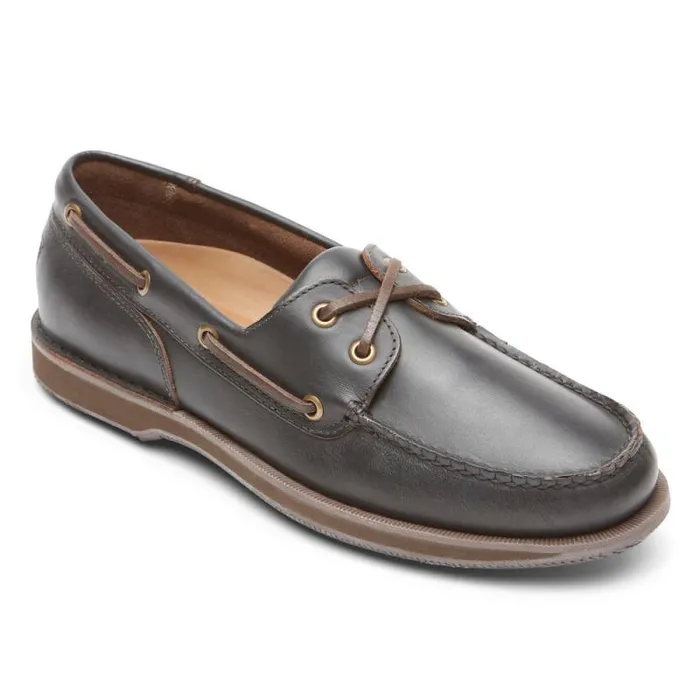 Men Rockport Boat Shoes Perth Boat Shoe Dark Brown Pull Up