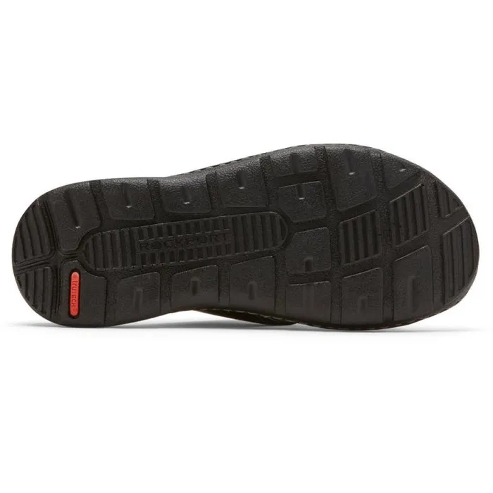 Men Rockport Sandals Darwyn Cross Band Slide Black Leather Ii