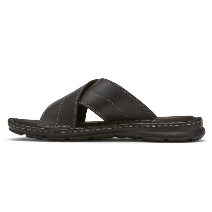 Men Rockport Sandals Darwyn Cross Band Slide Black Leather Ii