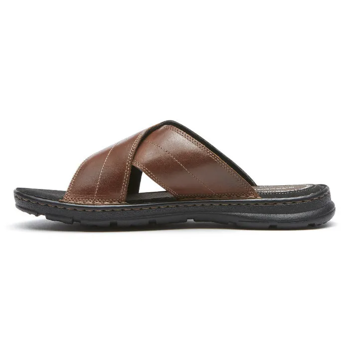 Men Rockport Sandals Darwyn Cross Band Slide Coach Brown Lea