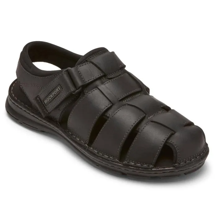 Men Rockport Sandals Darwyn Fisherman Slingback Sandal Black Leather 2