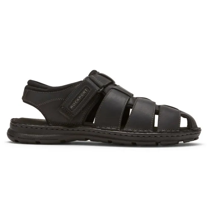 Men Rockport Sandals Darwyn Fisherman Slingback Sandal Black Leather 2