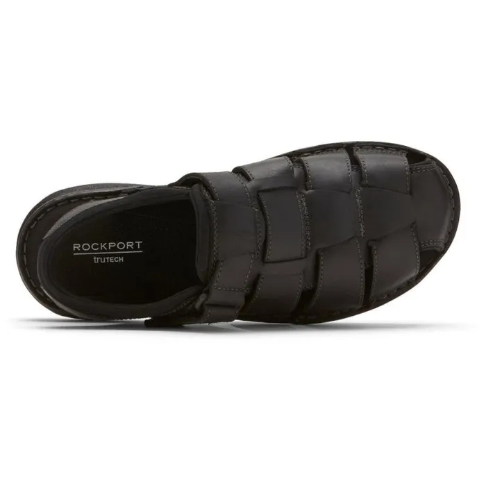 Men Rockport Sandals Darwyn Fisherman Slingback Sandal Black Leather 2