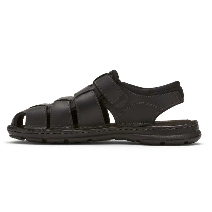 Men Rockport Sandals Darwyn Fisherman Slingback Sandal Black Leather 2