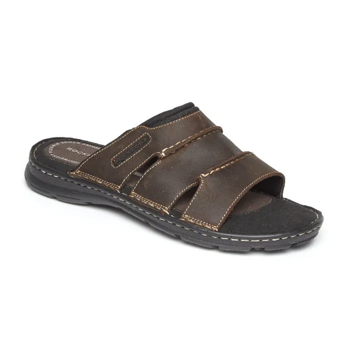 Men Rockport Sandals Darwyn Slide Brown Ii Lea