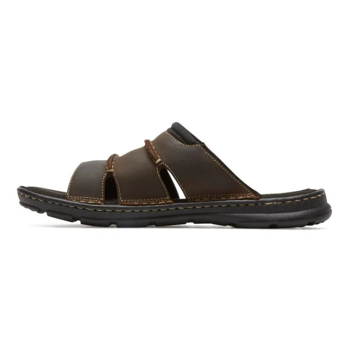 Men Rockport Sandals Darwyn Slide Brown Ii Lea