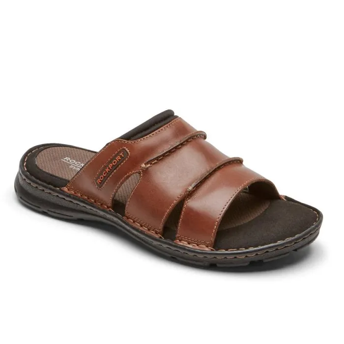 Men Rockport Sandals Darwyn Slide Coach Brown