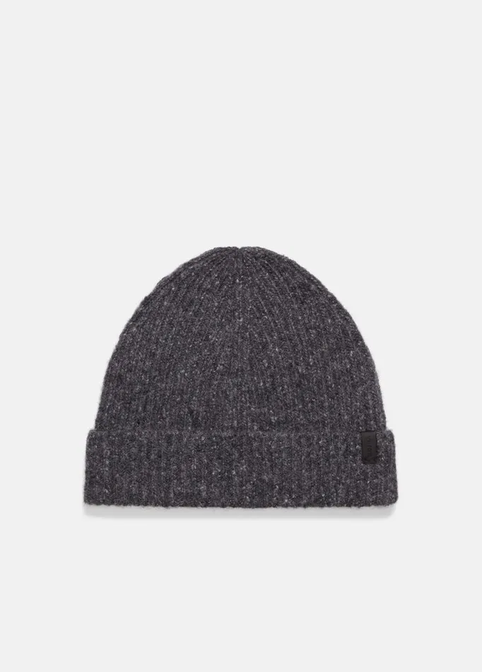 Men Scarves Hats and Gloves Vince Cashmere Donegal Rib Hat Charcoal