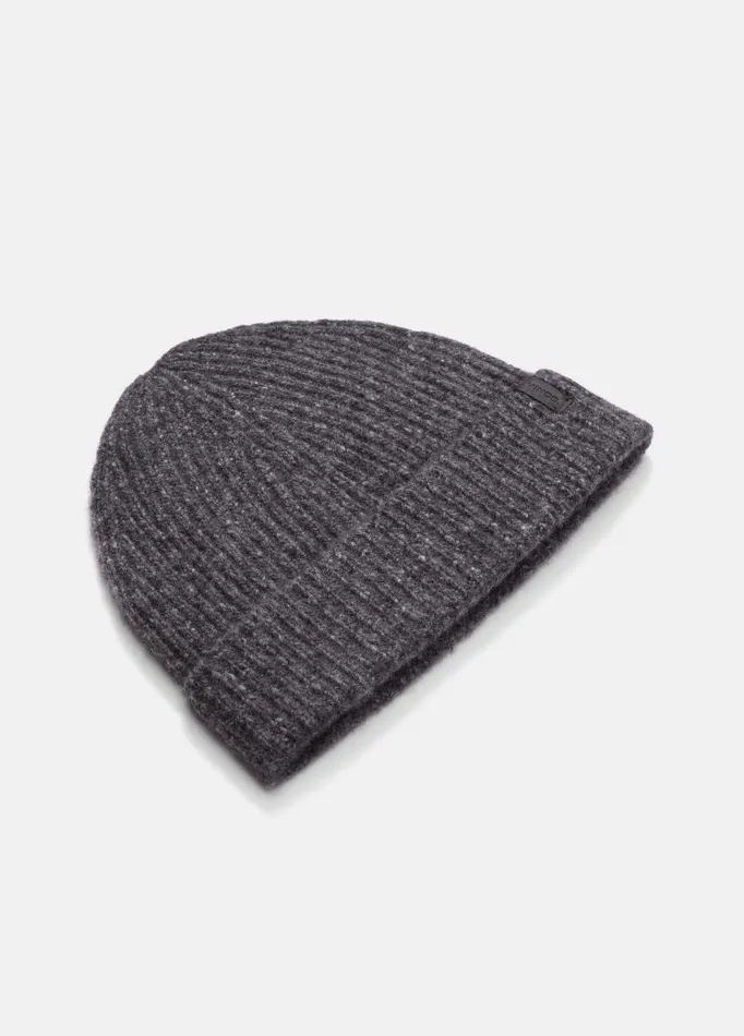 Men Scarves Hats and Gloves Vince Cashmere Donegal Rib Hat Charcoal