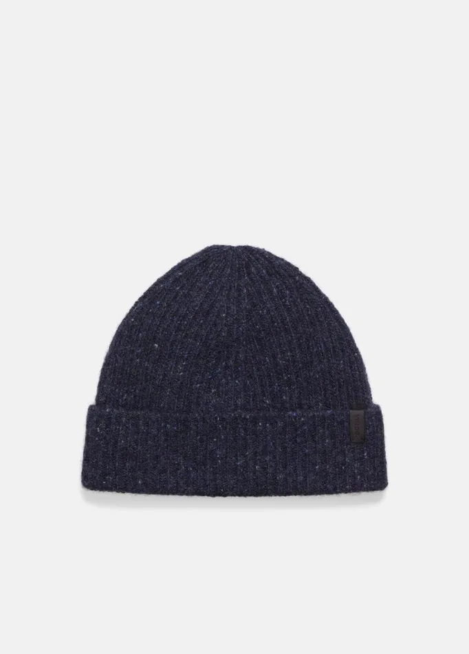 Men Scarves Hats and Gloves Vince Cashmere Donegal Rib Hat Coastal Blue