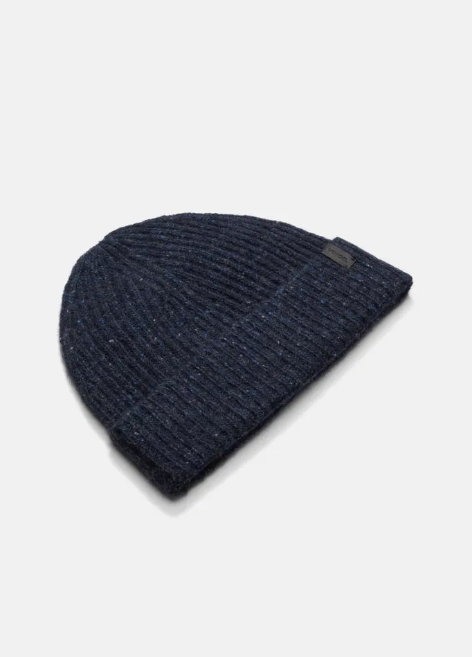 Men Scarves Hats and Gloves Vince Cashmere Donegal Rib Hat Coastal Blue
