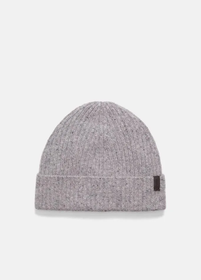 Men Scarves Hats and Gloves Vince Cashmere Donegal Rib Hat Heather Grey