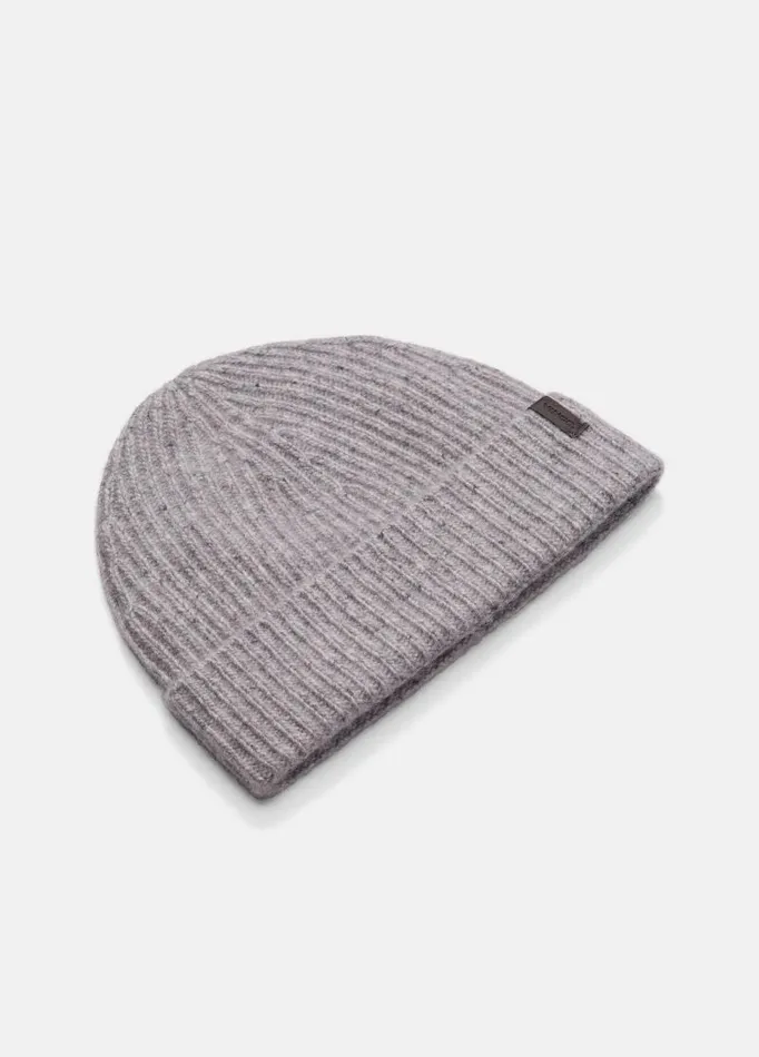 Men Scarves Hats and Gloves Vince Cashmere Donegal Rib Hat Heather Grey