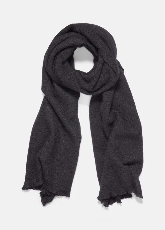 Men Scarves Hats and Gloves Vince Herringbone Cashmere Scarf Black