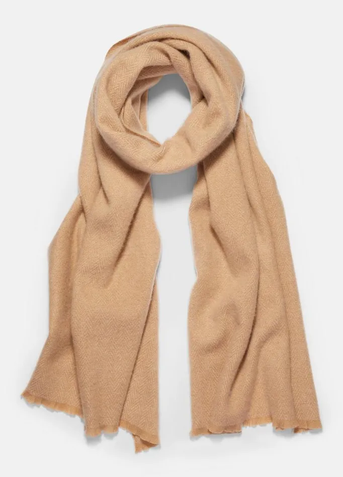 Men Scarves Hats and Gloves Vince Herringbone Cashmere Scarf Camel