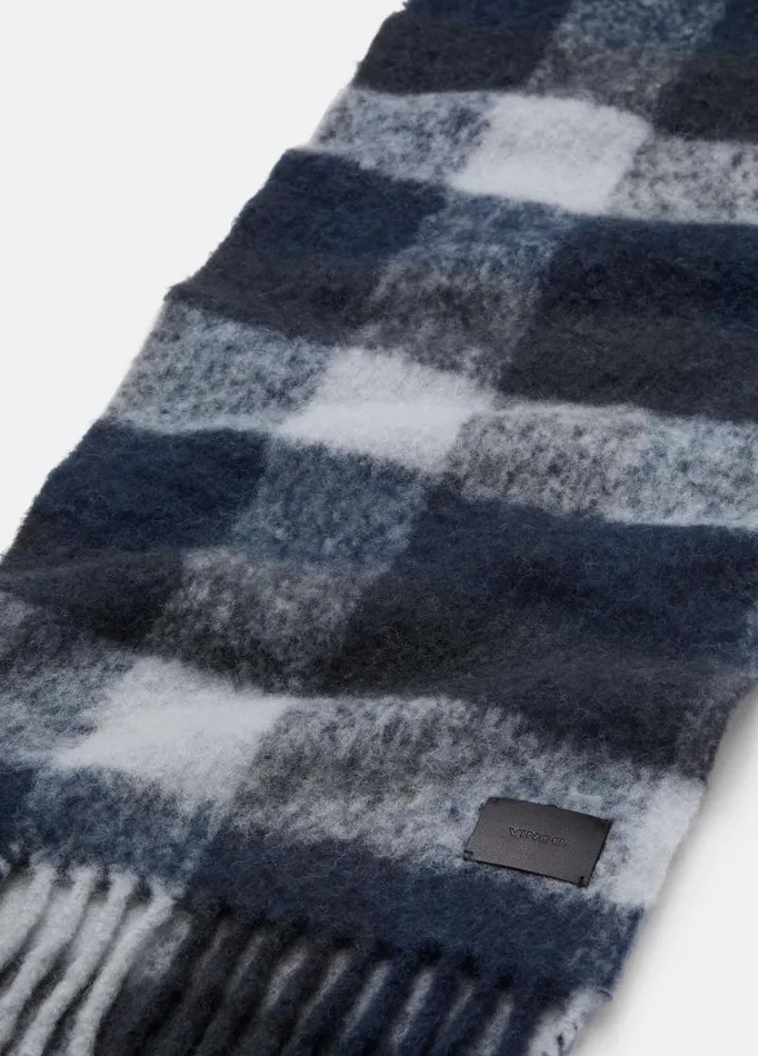 Men Scarves Hats and Gloves Vince Stafford Plaid Brushed AlpacaBlend Scarf Heather Black Coastal