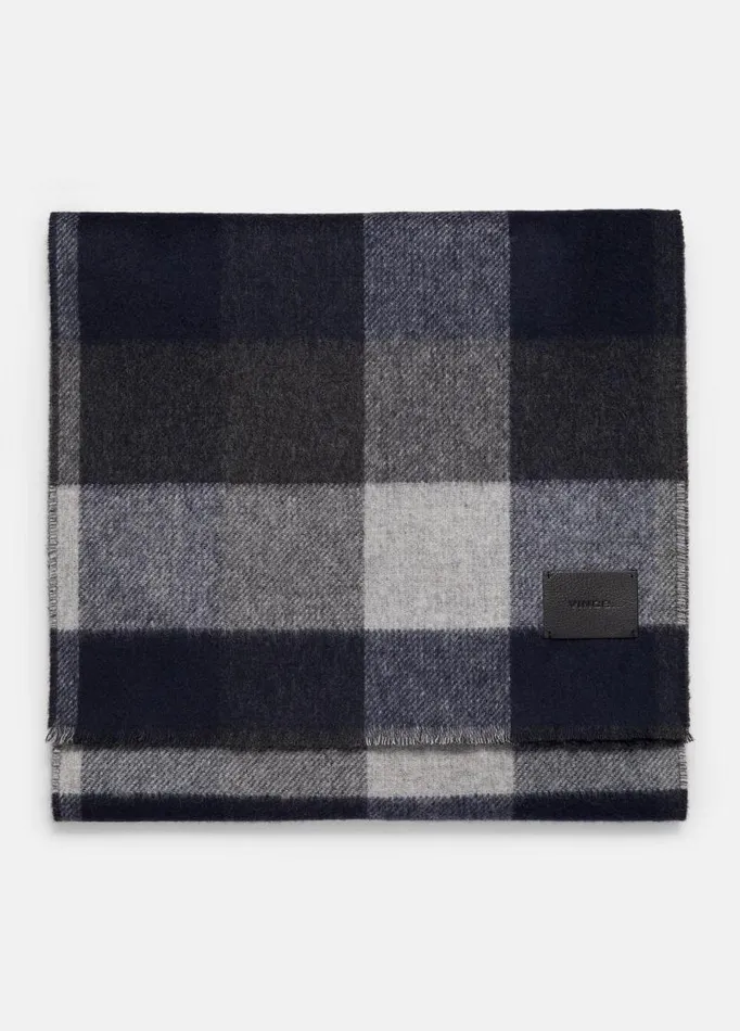 Men Scarves Hats and Gloves Vince Stafford Plaid Wool And Cashmere DoubleFace Scarf Black Coastal Blue Men Scarves Hats and Gloves Vince Stafford Plaid Wool And Cashmere DoubleFace Scarf Black Coastal Blue